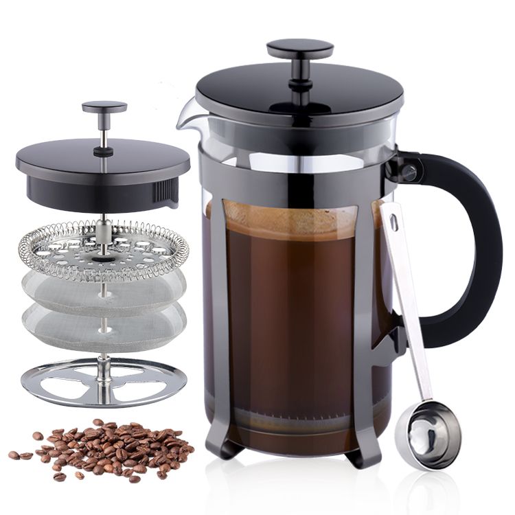 Stainless Steel (18/8Pro) 34oz Glass French Press Coffee Maker Wide 500ml ~ 1000ml Steel