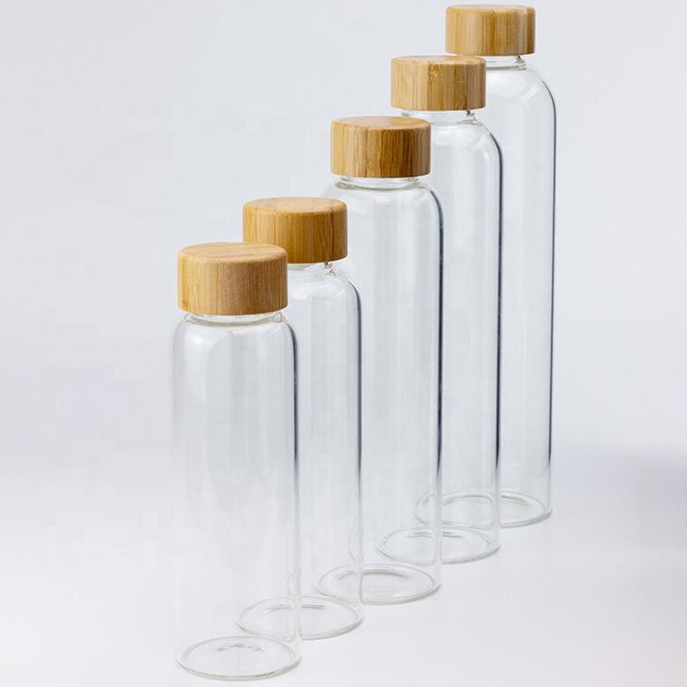 Small mouth glass bottle with bamboo lid
