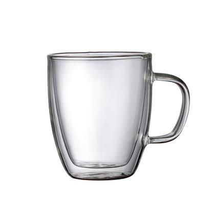 wholesale custom easy clean engraved wide mouth double wall glass mug/cup with handle Anti-scalding