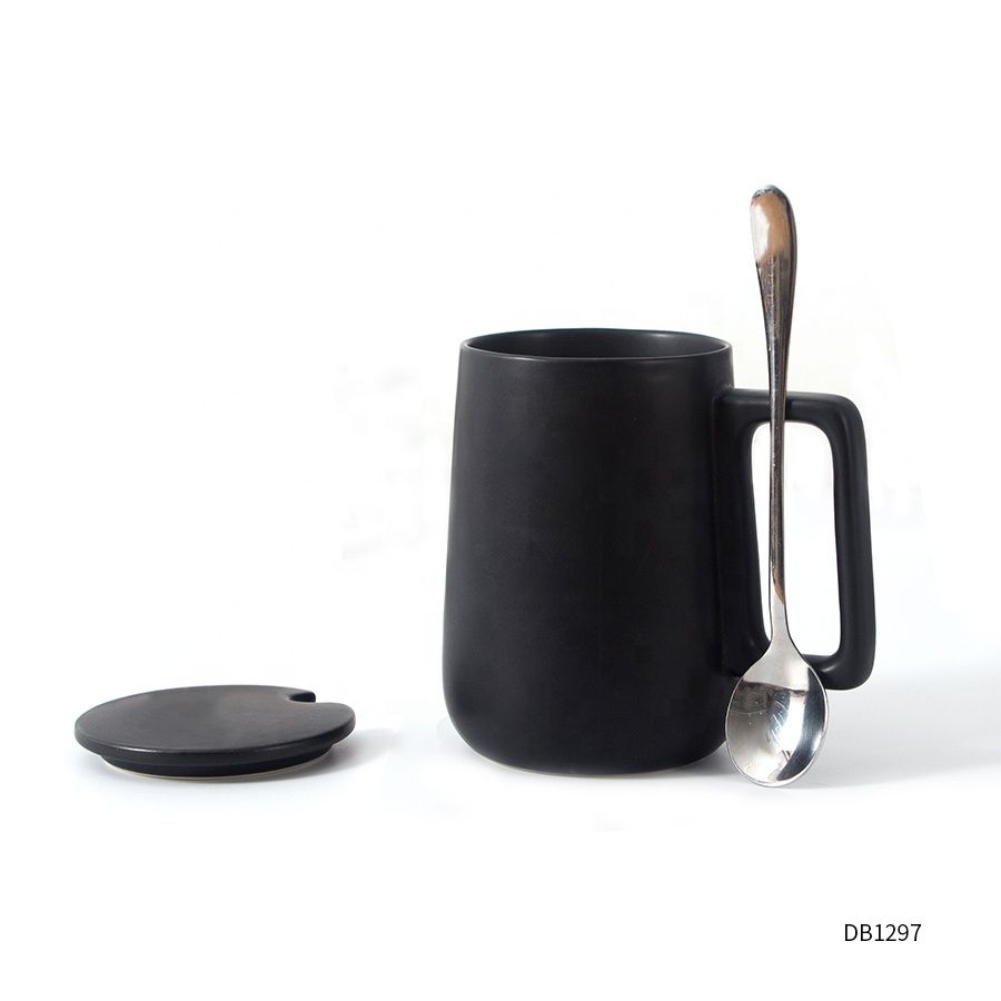 custom wholesale purchase high quality easy clean thick ceramics wide mouth tumbler mug with handle for coffee/tea/milk 250ml ~500ml Black