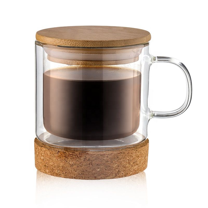 Glass cofee cups with bamboo lid