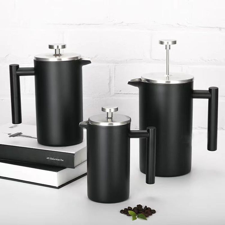 Stainless Steel (18/8Pro) Black Stainless Steel French Press Wide 500ml ~ 1000ml Steel