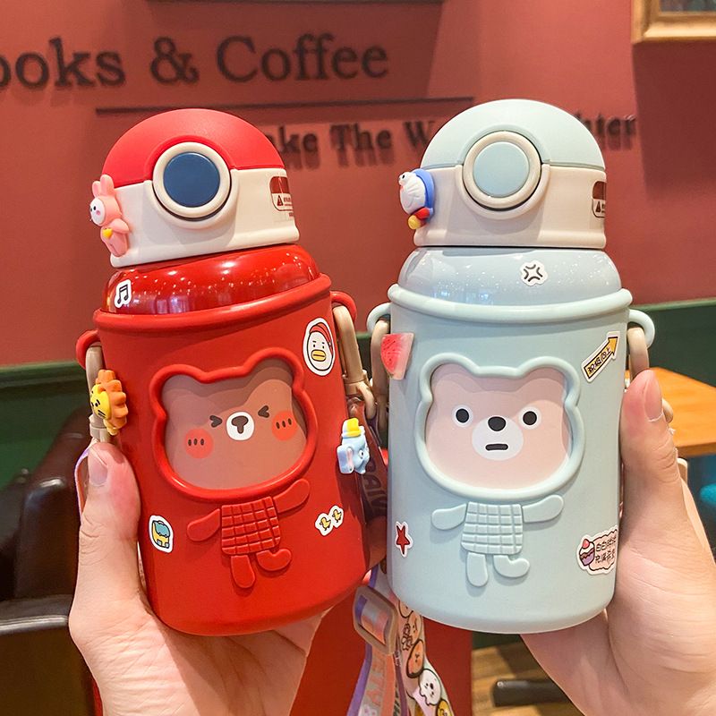 Stainless Steel (18/8Pro) Anti falling Children's Water Bottle With Soft Straw Wide 250ml ~500ml Rain Stainless Steel (18/8Pro) Anti falling Children's Water Bottle With Soft Straw Wide 250ml ~500ml Rain