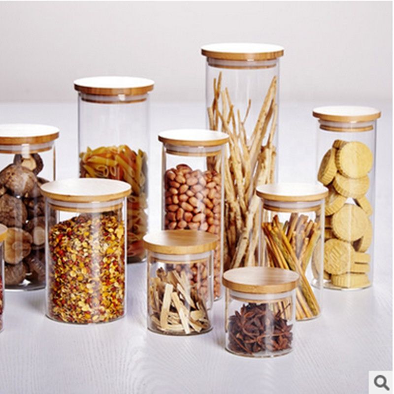 Moisture-proof Bamboo Lid Glass Food Groceries Storage Jar 250ml ~500ml Clear Moisture-proof Bamboo Lid Glass Food Groceries Storage Jar 250ml ~500ml Clear