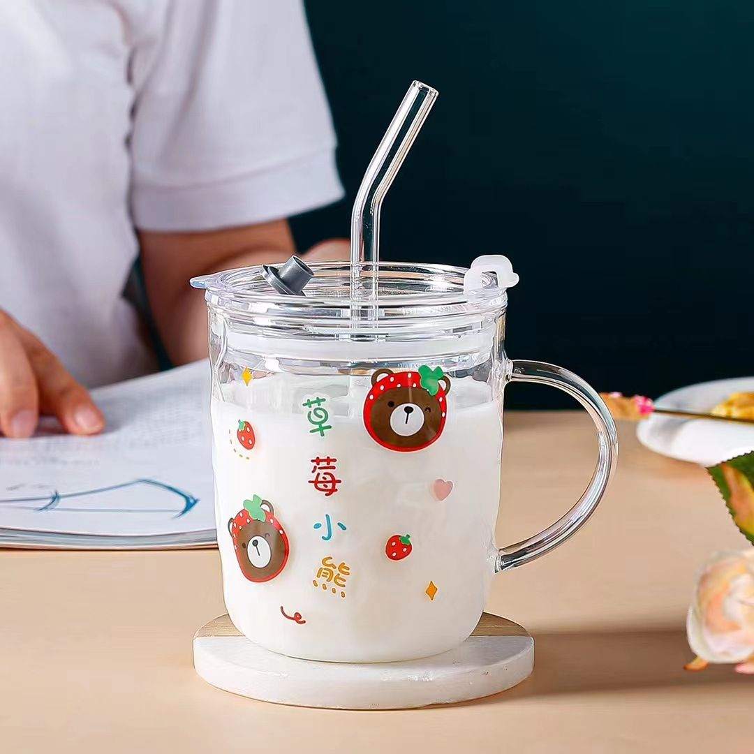 Lovely Fruit glass mug with straw Lovely Fruit glass mug with straw