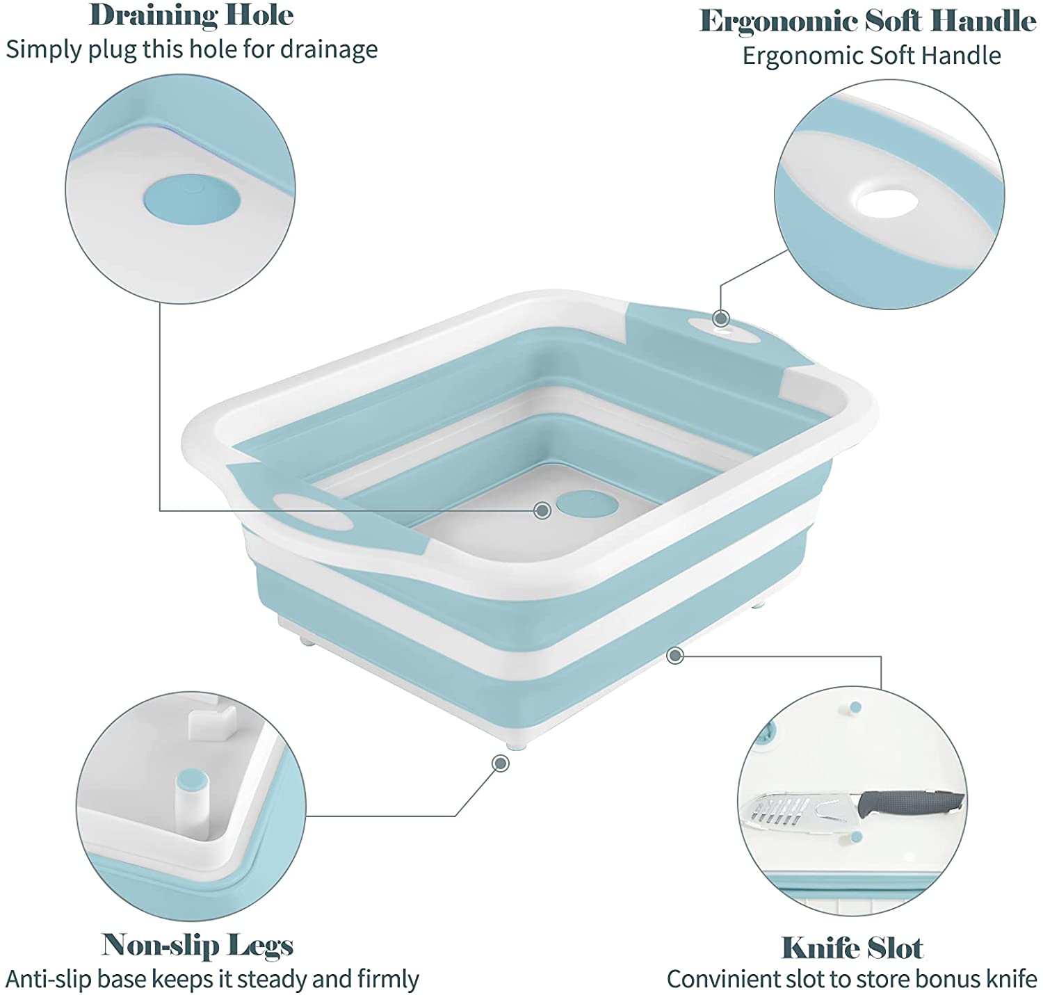 Custom Vegetable Washing Basket Silicone Dish Tub Foldable Chopping Board with Colander for BBQ Prep/Picnic/Camping Blue Custom Vegetable Washing Basket Silicone Dish Tub Foldable Chopping Board with Colander for BBQ Prep/Picnic/Camping Blue