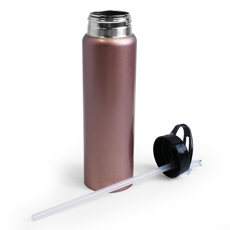 Slim stainless steel sport water bottle with straw