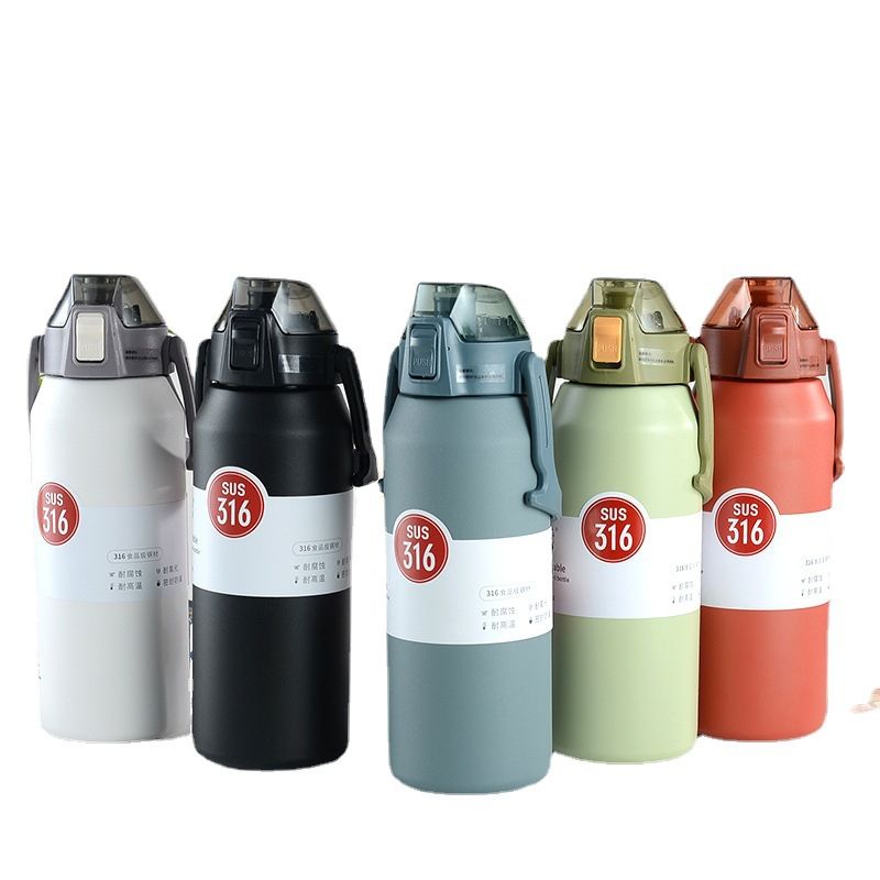 Stainless Steel (18/8Pro) Outdoor Double Wall Vacuum Insulated Water Bottle with top flip lid Wide 1000ml ~ 2000ml White Stainless Steel (18/8Pro) Outdoor Double Wall Vacuum Insulated Water Bottle with top flip lid Wide 1000ml ~ 2000ml White