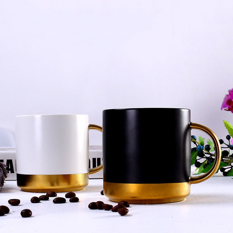 Ceramics Ceramic Coffee mugs with handle and golden bottom Wide 250ml ~500ml White