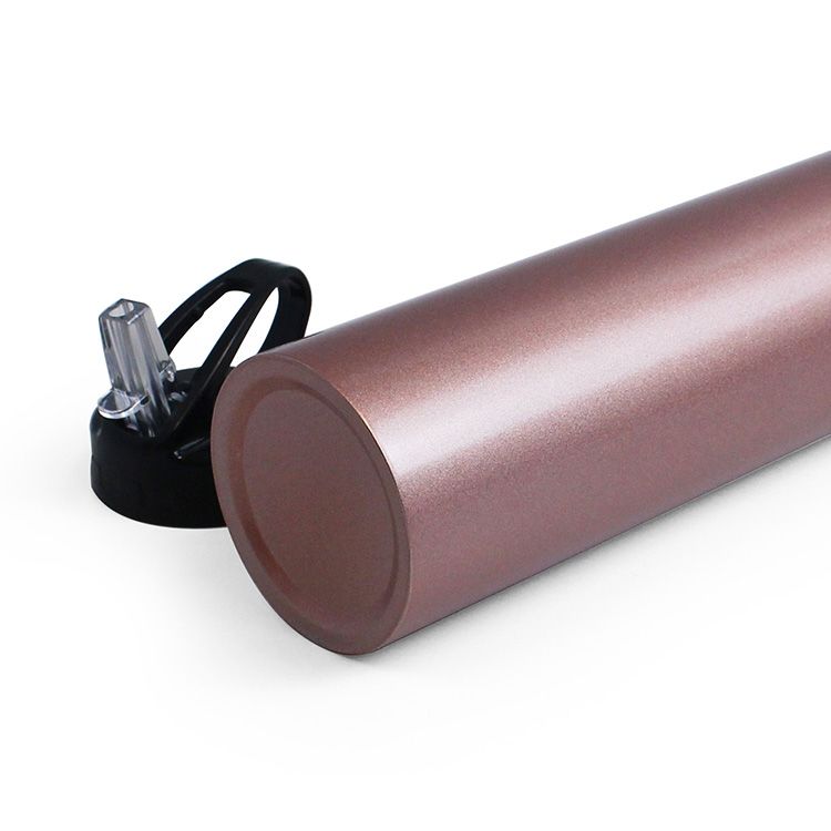 Slim stainless steel sport water bottle with straw