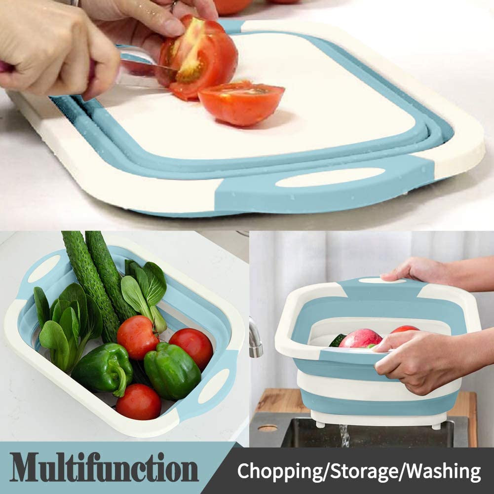 Custom Vegetable Washing Basket Silicone Dish Tub Foldable Chopping Board with Colander for BBQ Prep/Picnic/Camping Blue Custom Vegetable Washing Basket Silicone Dish Tub Foldable Chopping Board with Colander for BBQ Prep/Picnic/Camping Blue