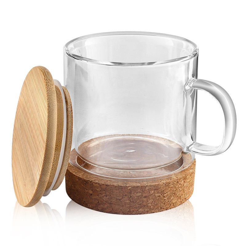 Glass cofee cups with bamboo lid