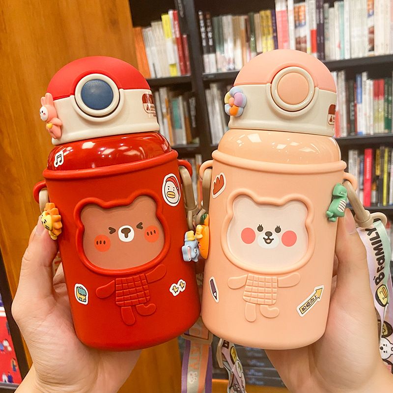 Stainless Steel (18/8Pro) Anti falling Children's Water Bottle With Soft Straw Wide 250ml ~500ml Rain Stainless Steel (18/8Pro) Anti falling Children's Water Bottle With Soft Straw Wide 250ml ~500ml Rain