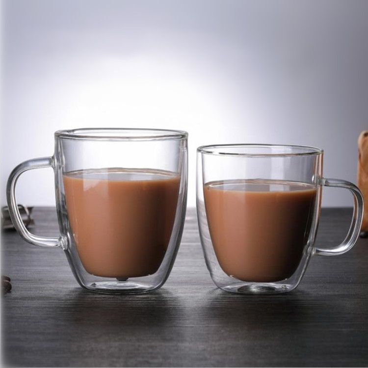 wholesale custom easy clean engraved wide mouth double wall glass mug/cup with handle Anti-scalding 250ml ~500ml Clear wholesale custom easy clean engraved wide mouth double wall glass mug/cup with handle Anti-scalding 250ml ~500ml Clear