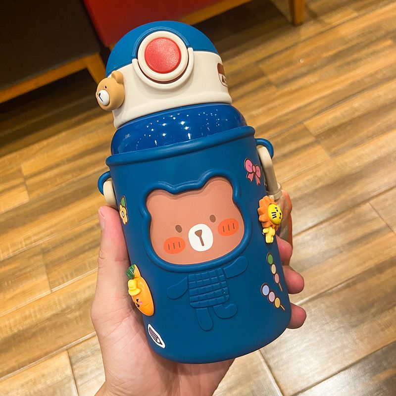 Stainless Steel (18/8Pro) Anti falling Children's Water Bottle With Soft Straw Wide 250ml ~500ml Rain Stainless Steel (18/8Pro) Anti falling Children's Water Bottle With Soft Straw Wide 250ml ~500ml Rain