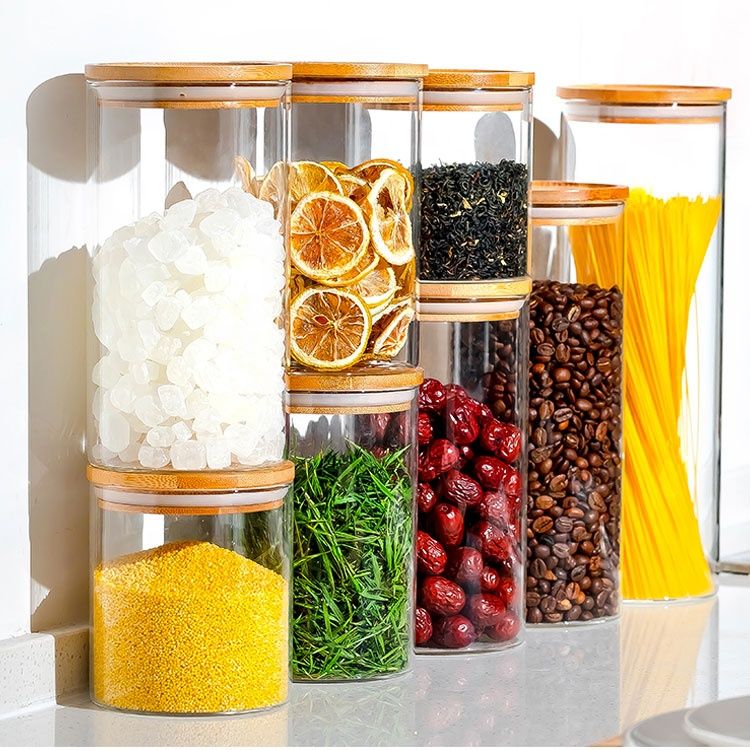 Moisture-proof Bamboo Lid Glass Food Groceries Storage Jar 250ml ~500ml Clear Moisture-proof Bamboo Lid Glass Food Groceries Storage Jar 250ml ~500ml Clear