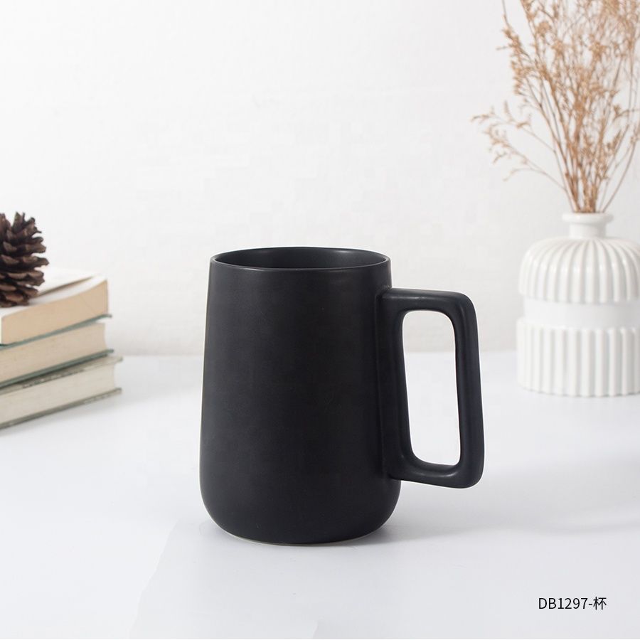 custom wholesale purchase high quality easy clean thick ceramics wide mouth tumbler mug with handle for coffee/tea/milk 250ml ~500ml Black