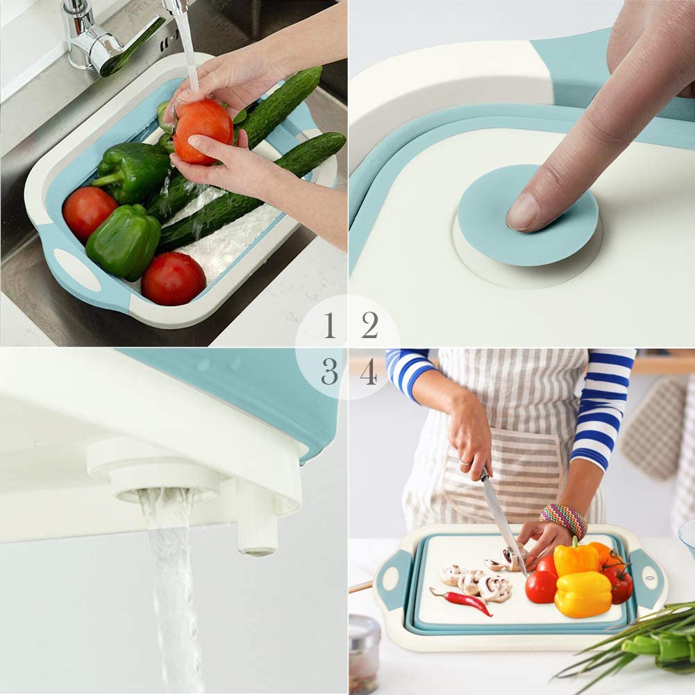 Custom Vegetable Washing Basket Silicone Dish Tub Foldable Chopping Board with Colander for BBQ Prep/Picnic/Camping Blue Custom Vegetable Washing Basket Silicone Dish Tub Foldable Chopping Board with Colander for BBQ Prep/Picnic/Camping Blue