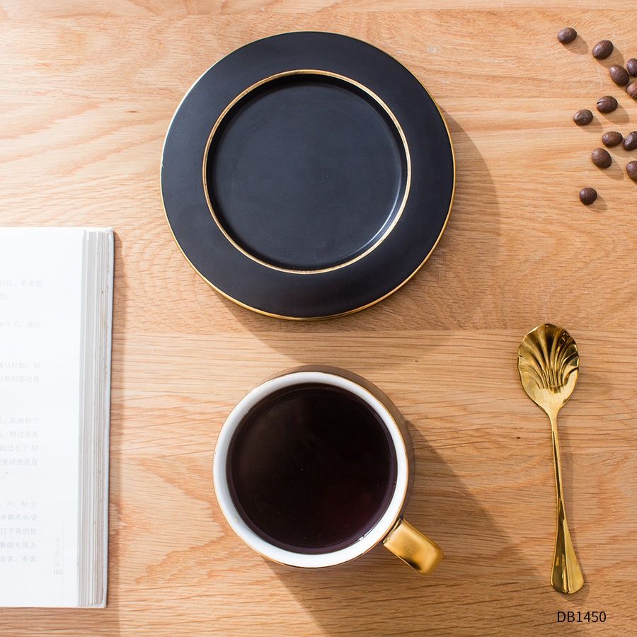 bulk buy personalised thick easy clean ceramics tumbler wide mouth cup saucer set with handle Up to 250ml Black bulk buy personalised thick easy clean ceramics tumbler wide mouth cup saucer set with handle Up to 250ml Black
