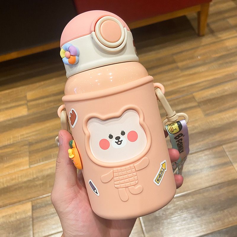 Stainless Steel (18/8Pro) Anti falling Children's Water Bottle With Soft Straw Wide 250ml ~500ml Rain Stainless Steel (18/8Pro) Anti falling Children's Water Bottle With Soft Straw Wide 250ml ~500ml Rain