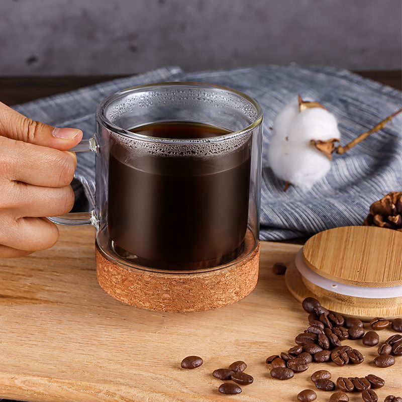 Glass cofee cups with bamboo lid
