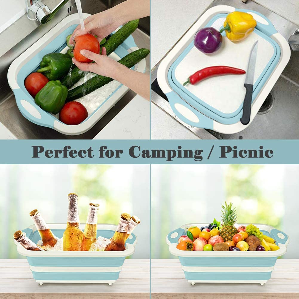 Custom Vegetable Washing Basket Silicone Dish Tub Foldable Chopping Board with Colander for BBQ Prep/Picnic/Camping Blue Custom Vegetable Washing Basket Silicone Dish Tub Foldable Chopping Board with Colander for BBQ Prep/Picnic/Camping Blue