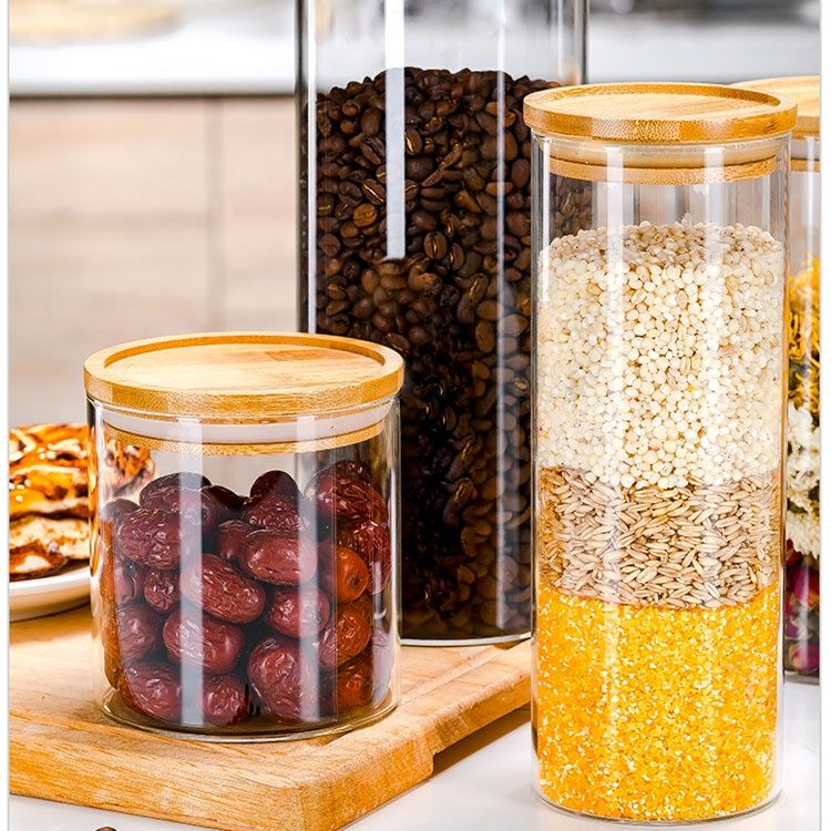 Moisture-proof Bamboo Lid Glass Food Groceries Storage Jar 250ml ~500ml Clear Moisture-proof Bamboo Lid Glass Food Groceries Storage Jar 250ml ~500ml Clear