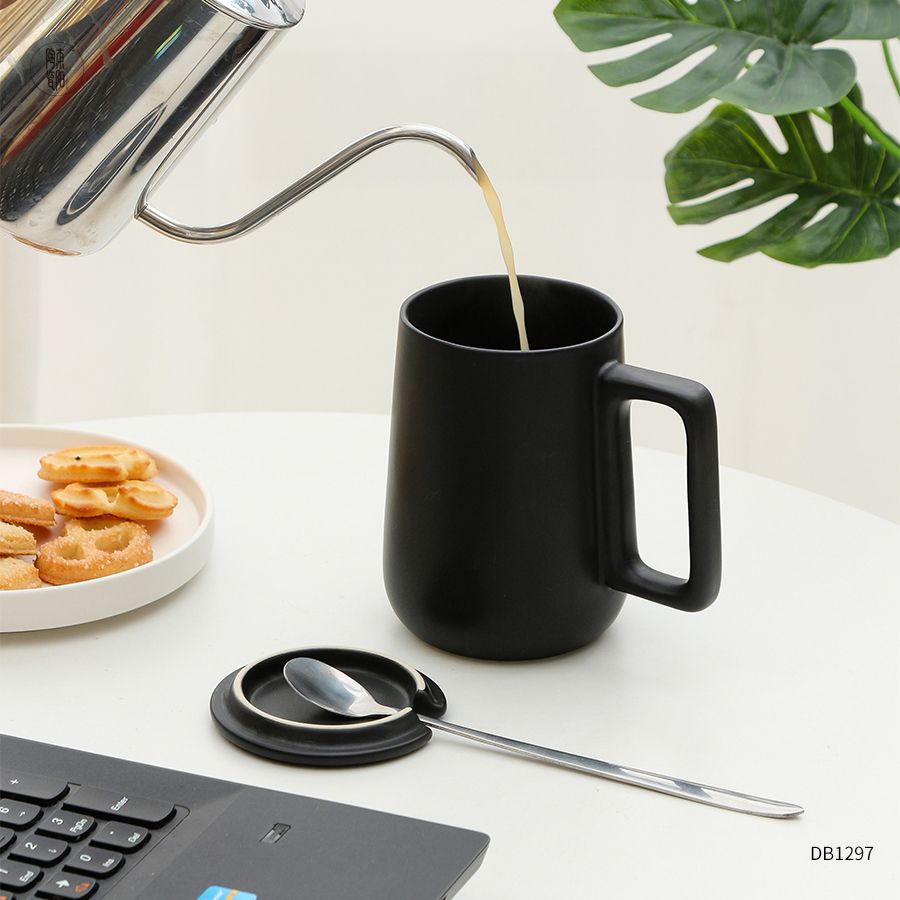 custom wholesale purchase high quality easy clean thick ceramics wide mouth tumbler mug with handle for coffee/tea/milk 250ml ~500ml Black