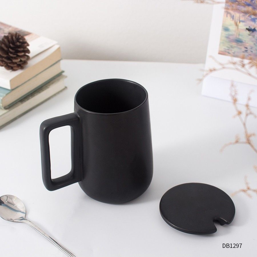 custom wholesale purchase high quality easy clean thick ceramics wide mouth tumbler mug with handle for coffee/tea/milk 250ml ~500ml Black