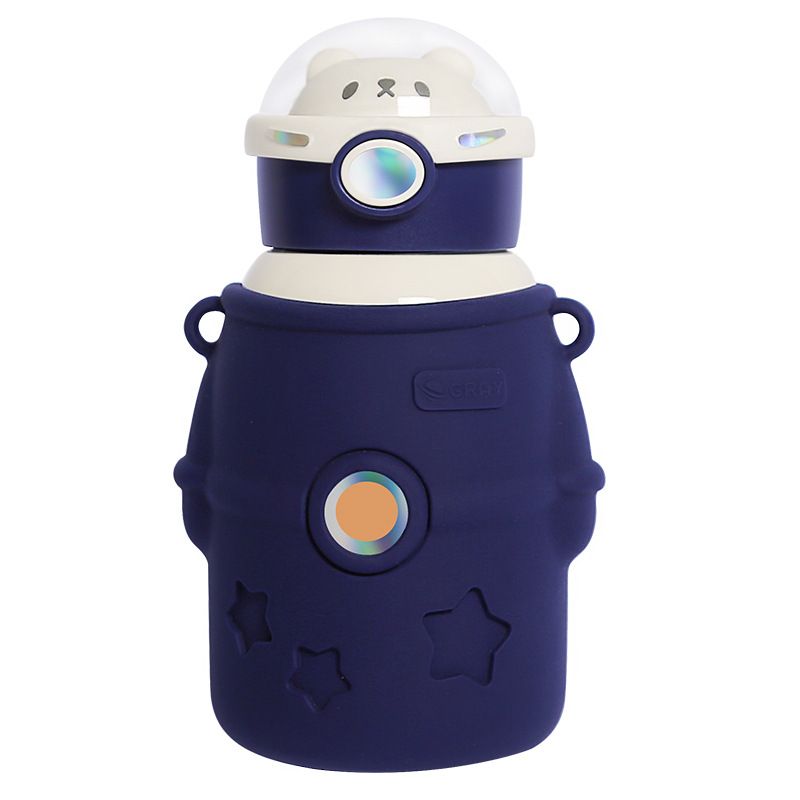 Stainless Steel (18/8Pro) 316 children young girl/boy with straw&Silicone cover vaccum insulated water bottle Wide 500ml ~ 1000ml Cobalt