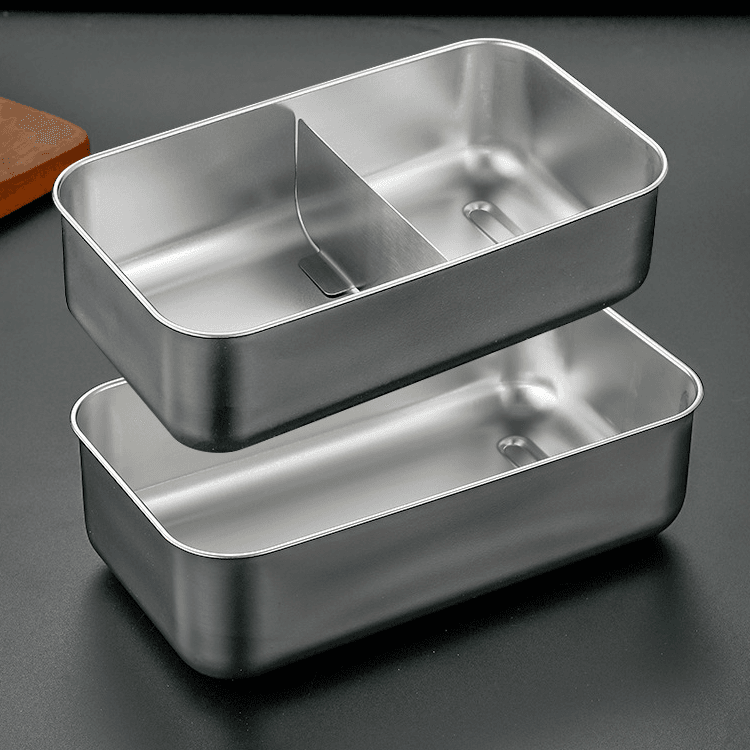 Wholesale doublue layer stainless steel lunch box with belt and microwave safe,removable divider 500ml ~ 1000ml Steel