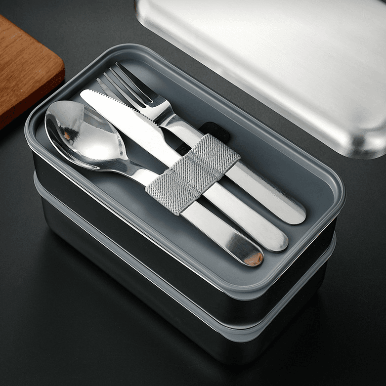 Wholesale doublue layer stainless steel lunch box with belt and microwave safe,removable divider 500ml ~ 1000ml Steel