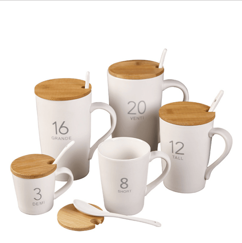 Ceramic Coffee mug with handle and bamboo lids