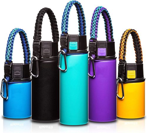 Stainless Steel (18/8Pro) Insulated Water Bottle with Straw Lid Spout Lid Paracord Handle Wide