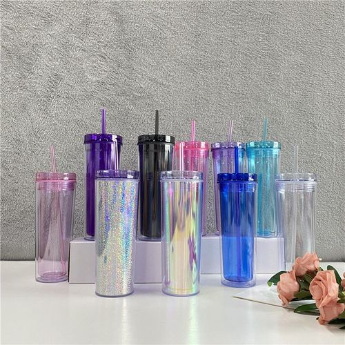 custom personalised double wall bpa free plastic wide mouth straw lid tumbler DIY skin coffee/juice mug