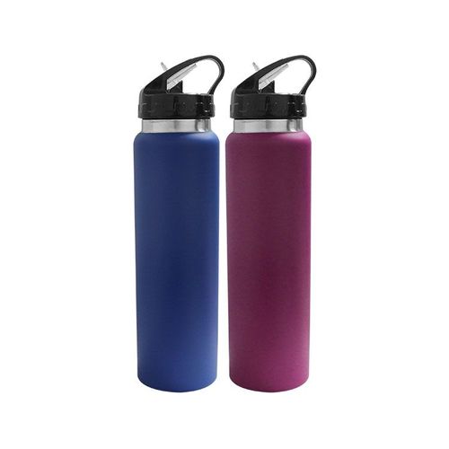 Slim stainless steel sport water bottle with straw