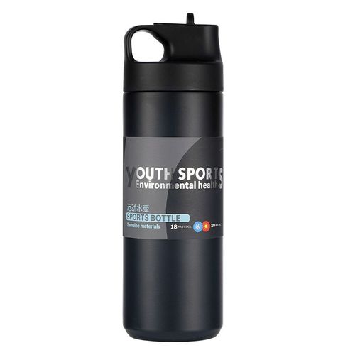 Botella de agua personalizada de acero inoxidable (18/8Pro) con pajita de 18 oz de ancho