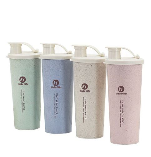 custom personalised not keeping cold bpa free eco-friendly dishwasher safe plastic wheat straw water bottle with wide mouth spout lid