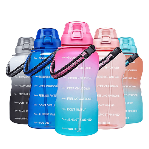 bulk top supply customizable large capacity time marker BPA free plastic sport water bottle with wide mouth spout cover straw sling