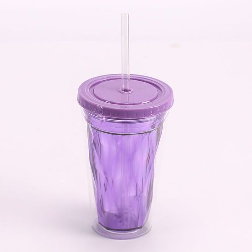 Plastic tumbler with straw