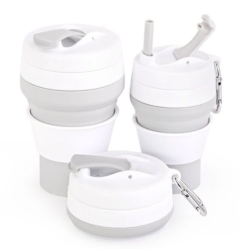 Collapsible/Fordable Portable BPA Free Leak Proof Silicone Tumbler Travel Coffee Mug With Pop Up Straw Spout Lid