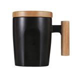 Stoneware Ceramic Coffee Mug With Bamboo Lid Wooden Handle