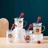 Lovely Fruit glass mug with straw Lovely Fruit glass mug with straw