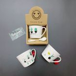 wholesale purchase high quality easy clean ceramics wide mouth with handle coffee/milk tumbler mug with spoon kit Up to 250ml White