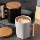Stoneware Ceramic Coffee Mug With Bamboo Lid Wooden Handle