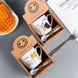 wholesale purchase high quality easy clean ceramics wide mouth with handle coffee/milk tumbler mug with spoon kit Up to 250ml White