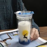 Double wall glass drinking tumbler with straw Double wall glass drinking tumbler with straw