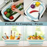 Custom Vegetable Washing Basket Silicone Dish Tub Foldable Chopping Board with Colander for BBQ Prep/Picnic/Camping Blue Custom Vegetable Washing Basket Silicone Dish Tub Foldable Chopping Board with Colander for BBQ Prep/Picnic/Camping Blue